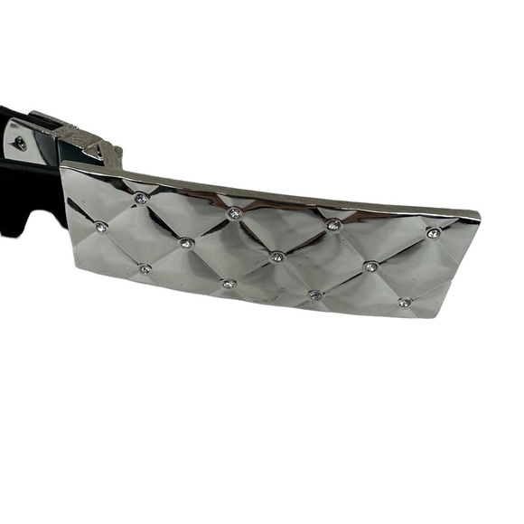 Black and Teal Blue Reversible Women's Designer Belt, Silver Buckle, M/L - Picture 6 of 14